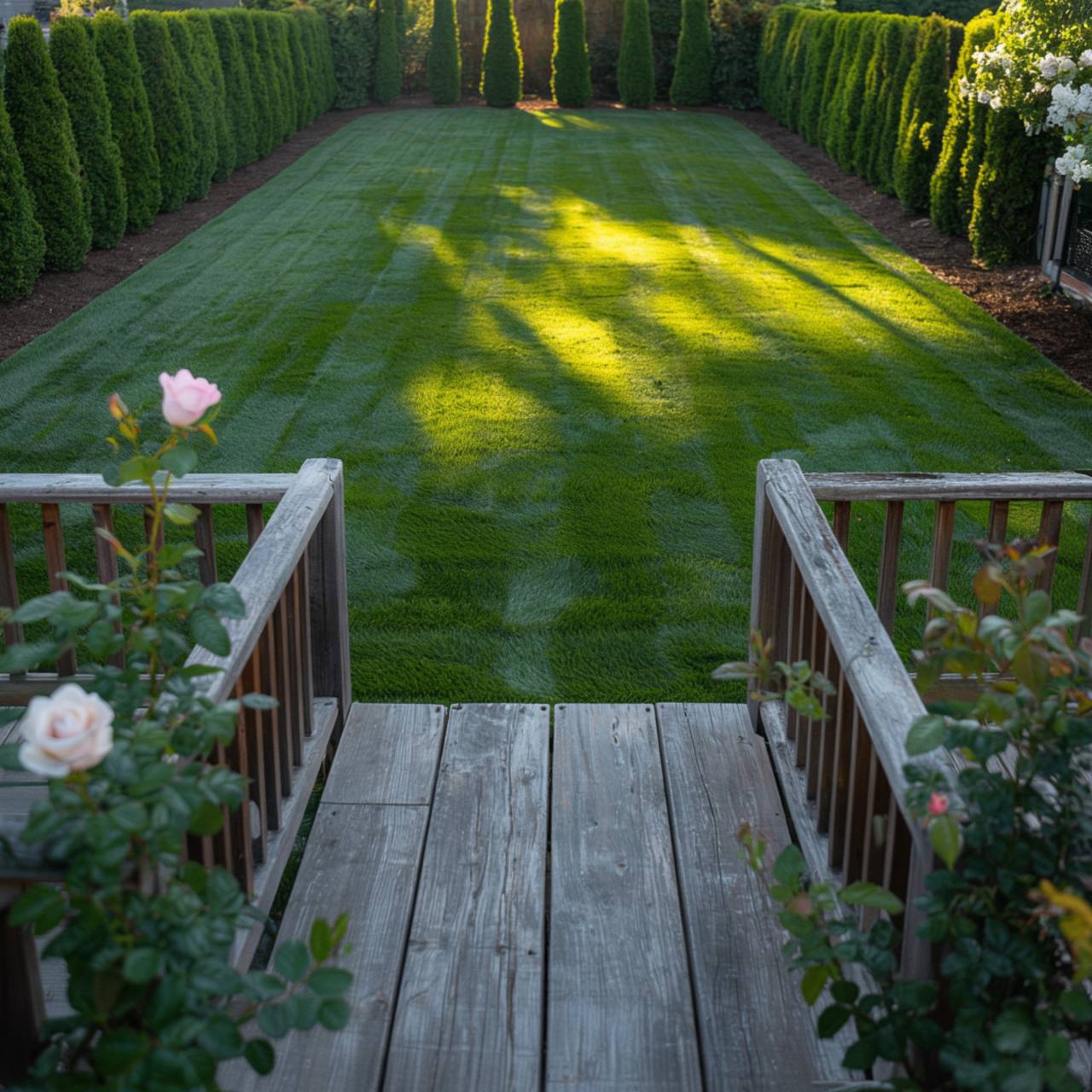 Residential backyard after lawn care